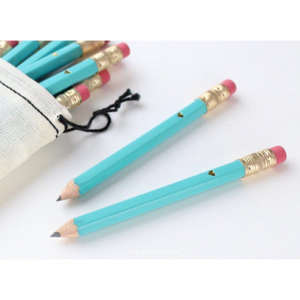Mini blyanter m. guldhjerte - blågrønne-Festartikel