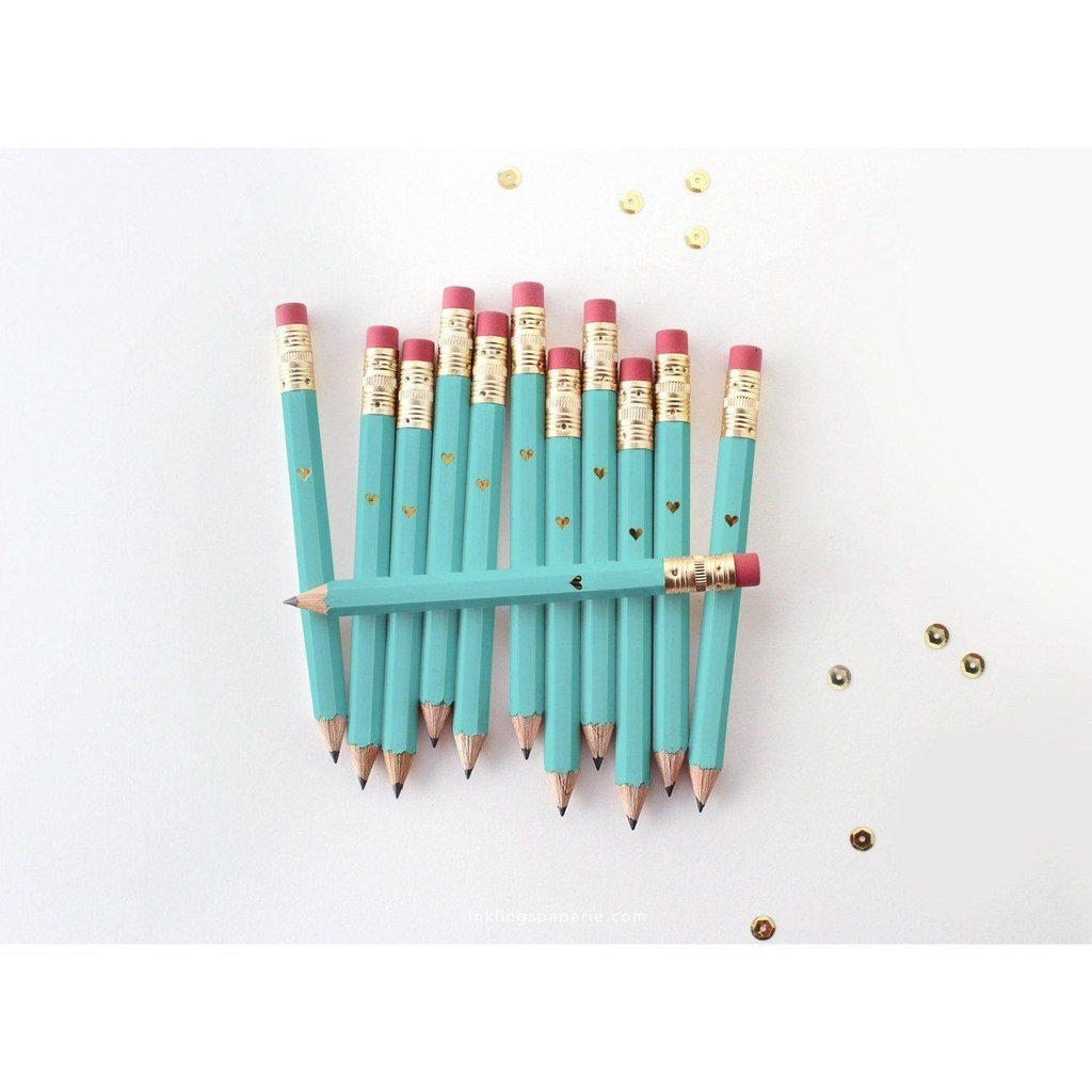 Mini blyanter m. guldhjerte - blågrønne-Festartikel